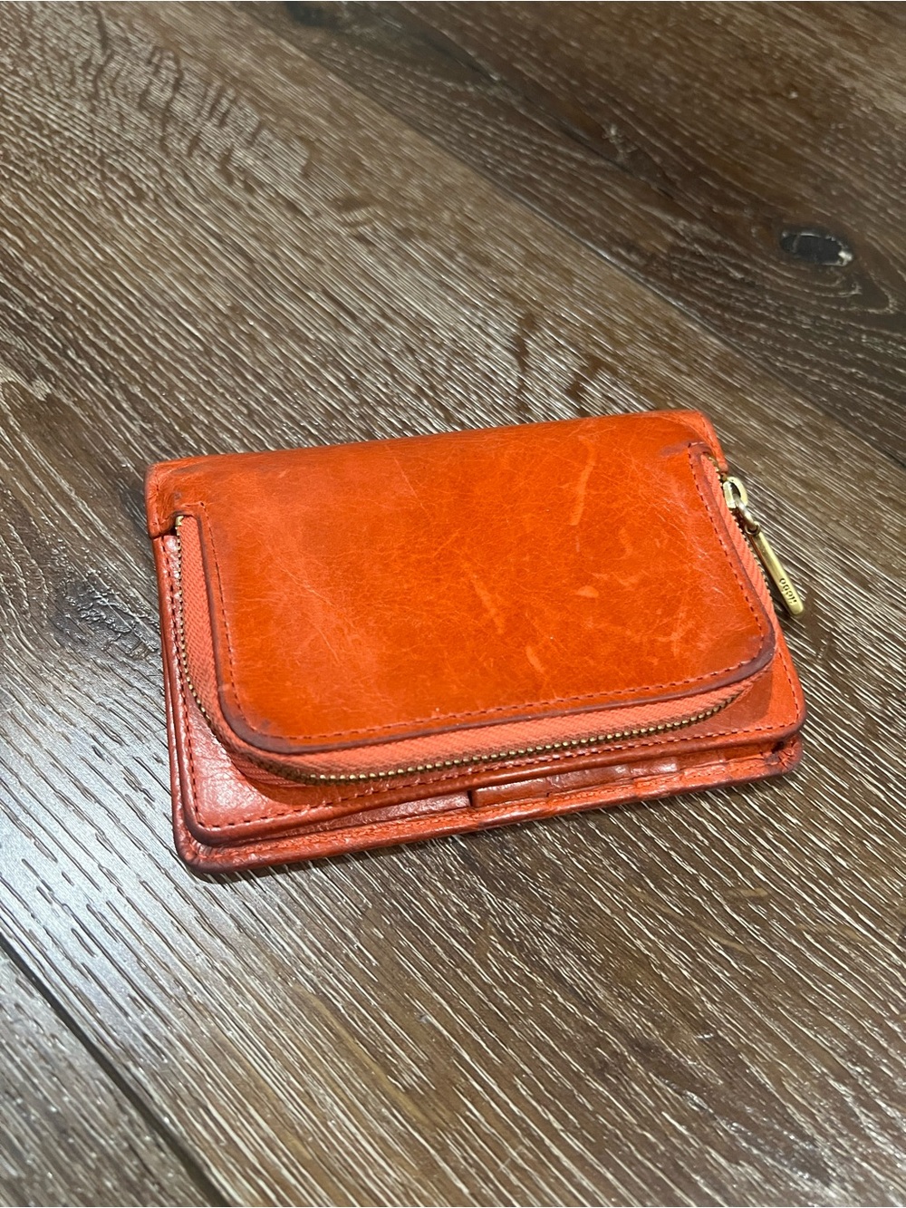 Hobo Orange Leather Wallet bifold